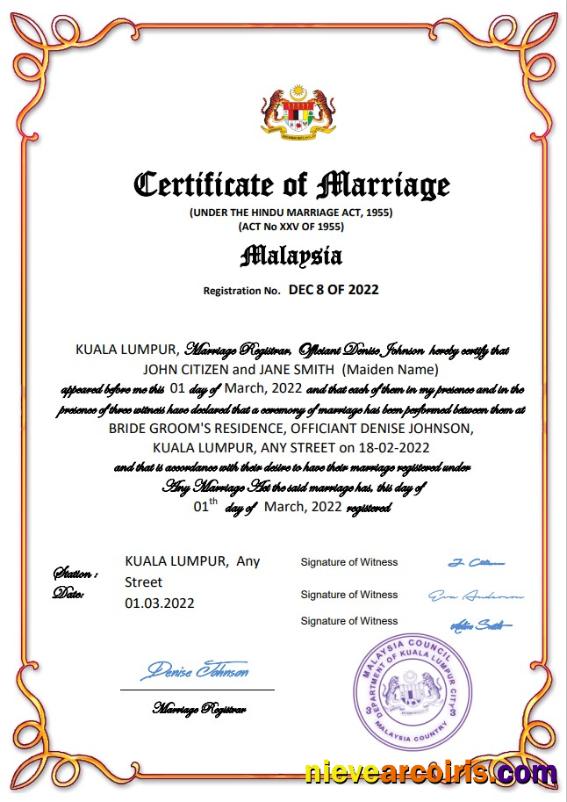 Malaysia marriage certificate